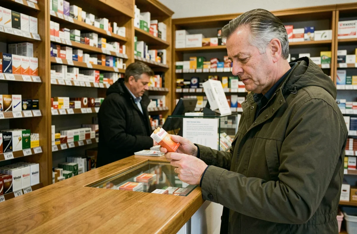 Homme achetant un paquet de cigarettes Winston dans un bureau de tabac en Allemagne
