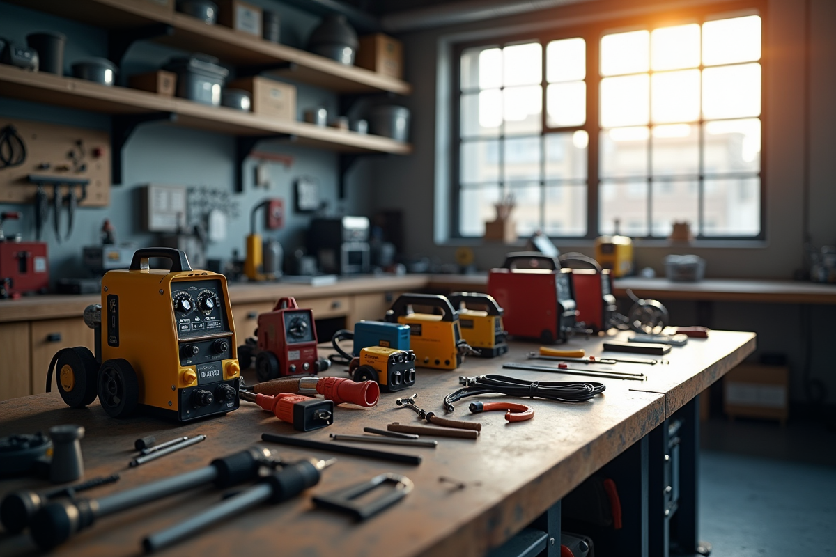 Banc de travail organisé avec outils de soudure haut de gamme