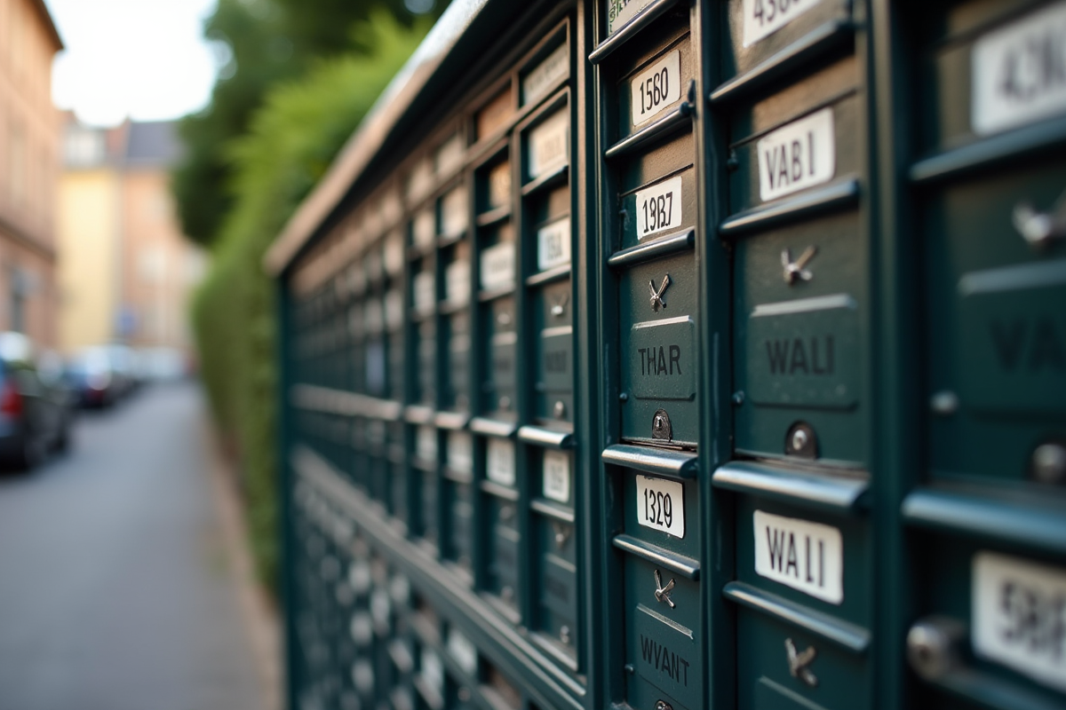 Groupe de boîtes aux lettres dans un quartier résidentiel de Lyon