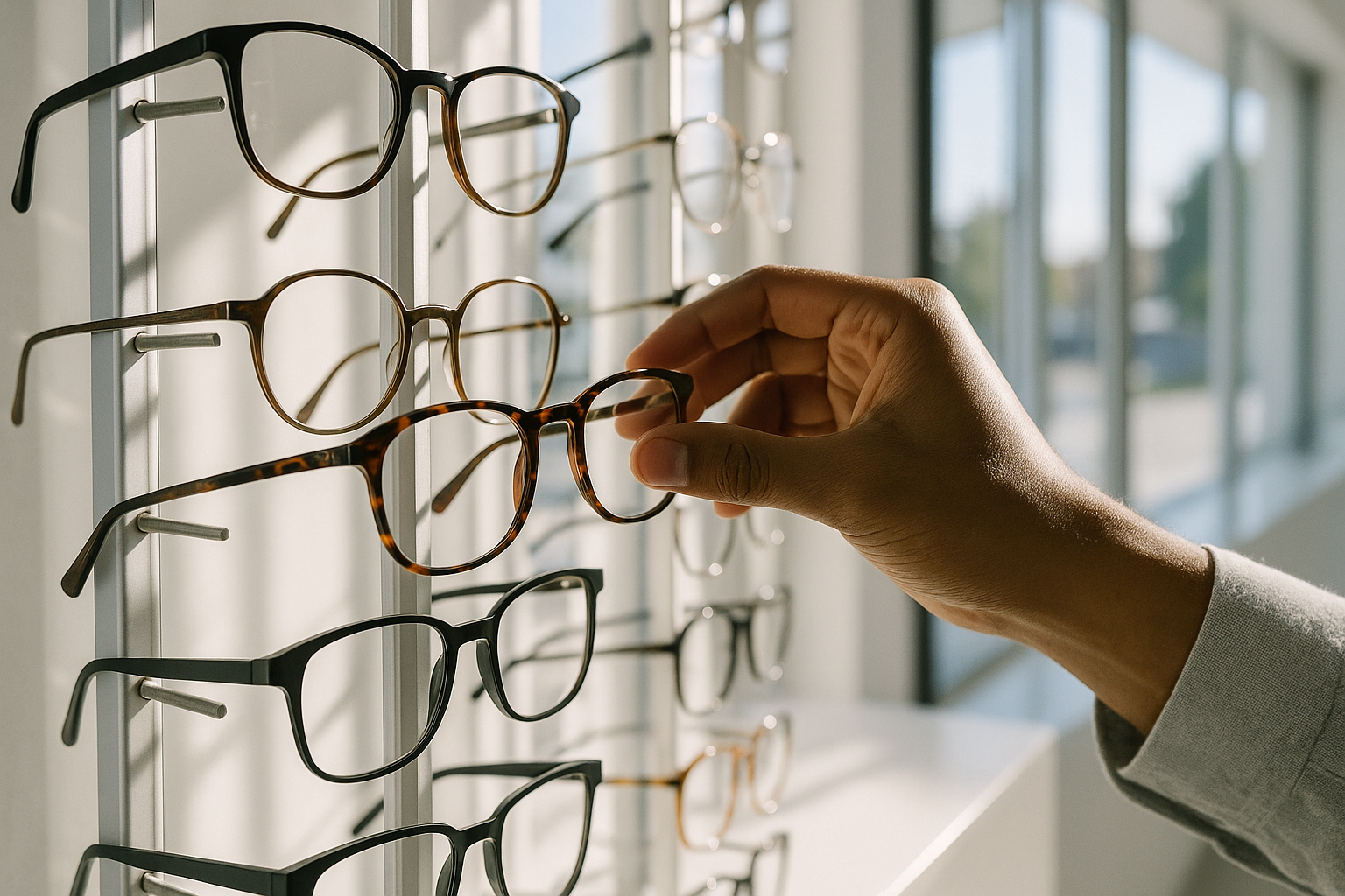 Vitrine de lunettes modernes dans un magasin d