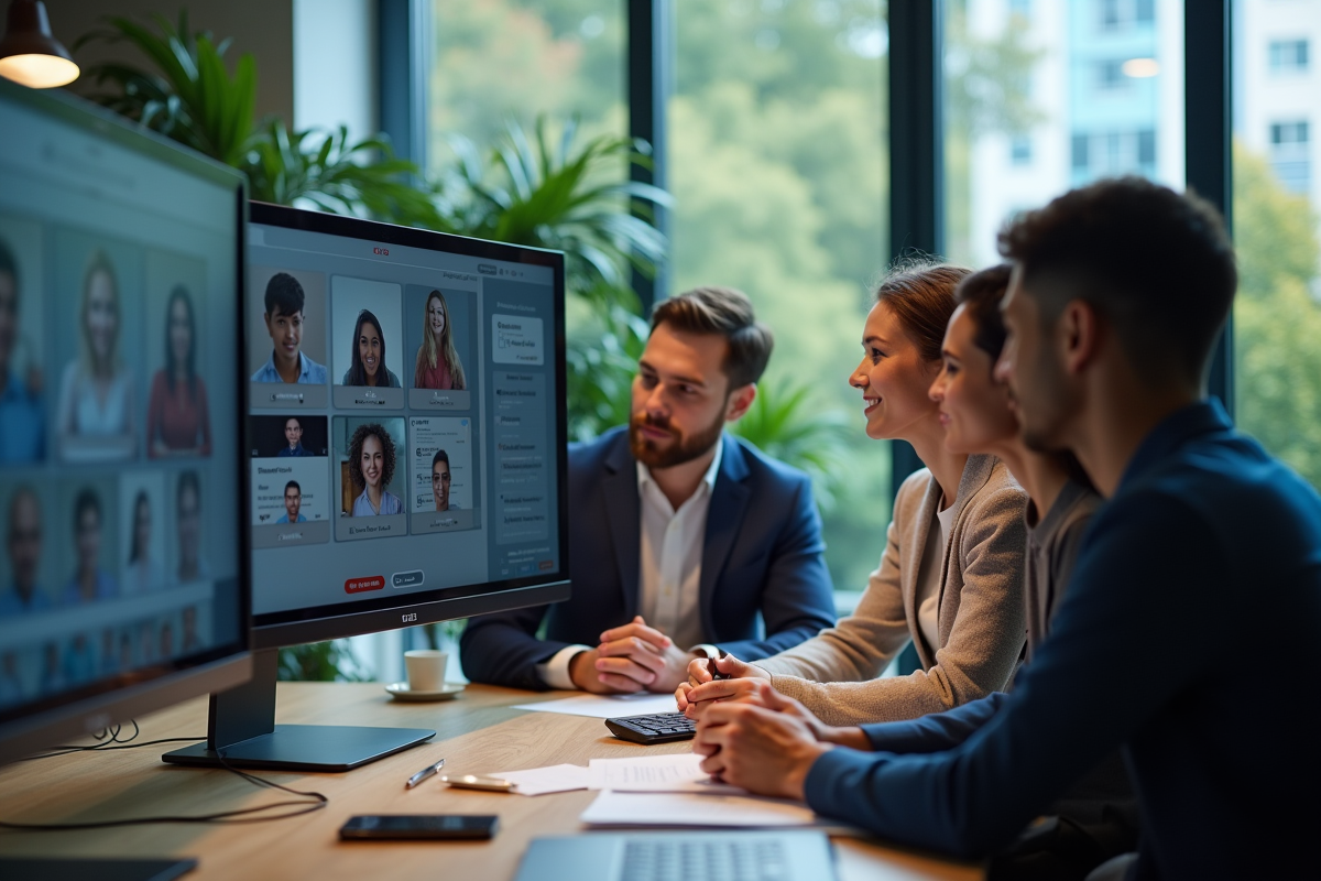 Groupe diversifié en réunion dans un bureau lumineux