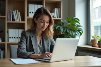 Femme professionnelle examinant des documents de prêt immobilier