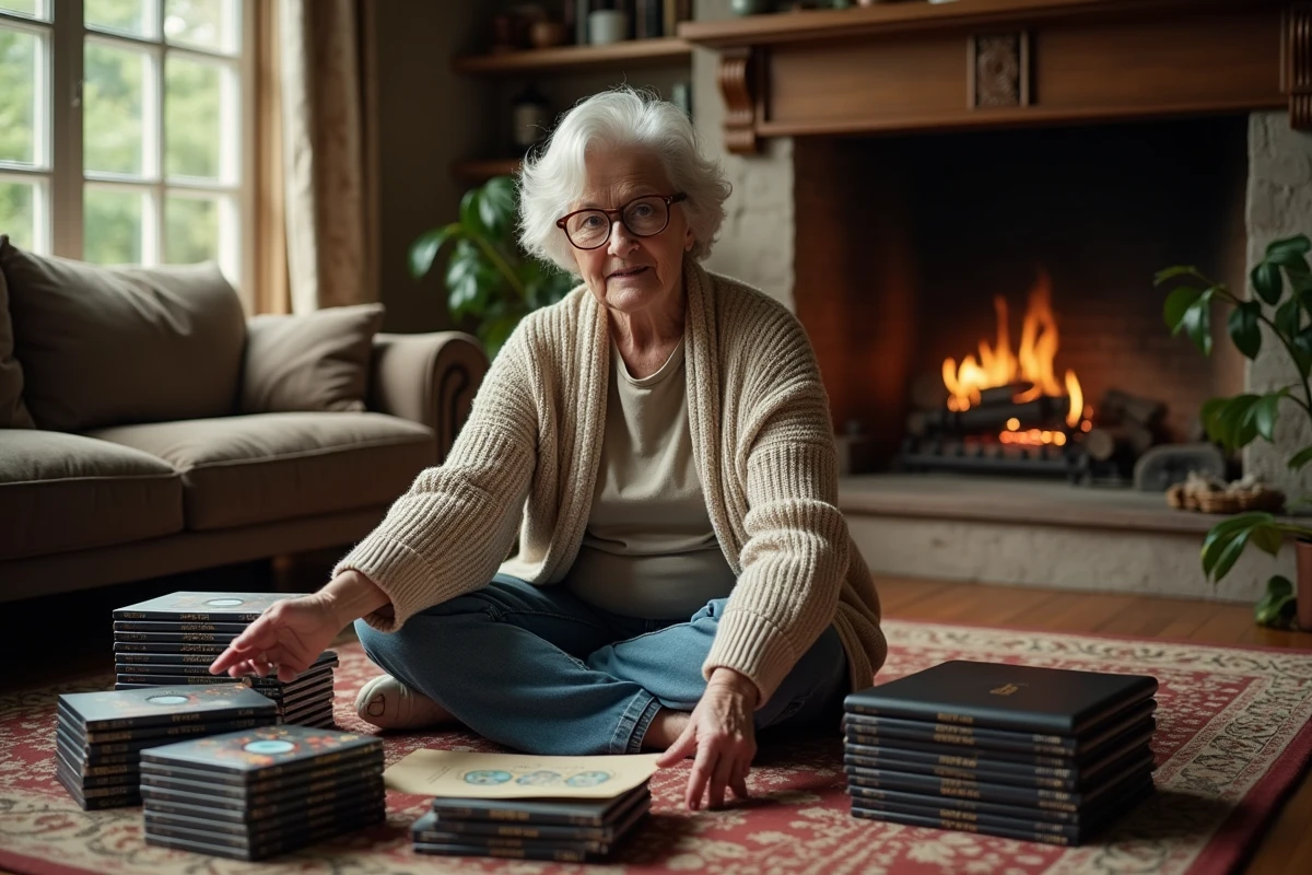 Femme organisée avec DVD Lord of the Rings dans le salon