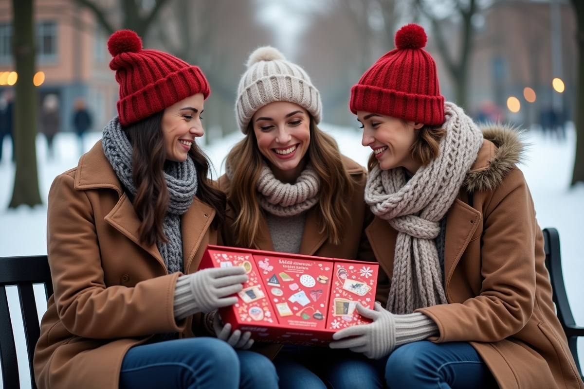 Trois femmes échangeant des calendriers de l