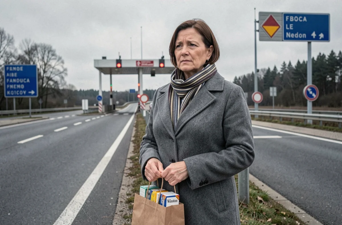 Femme traversant la frontière franco-allemande avec des cartouches de cigarettes Winston