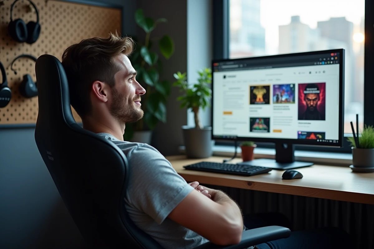 Gamer assis devant un écran affichant des alternatives à Wasted on LoL pour calculer son temps de jeu total