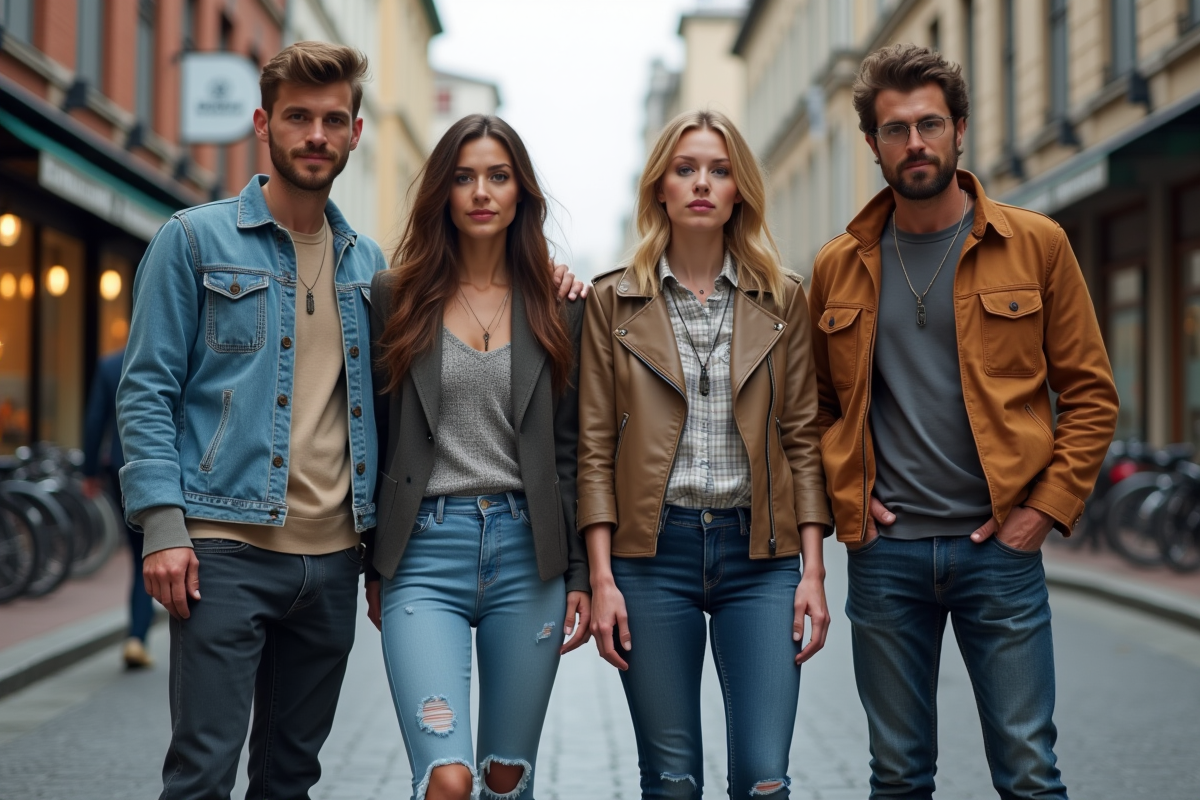 Quatre adultes dans la rue en ville avec styles variés