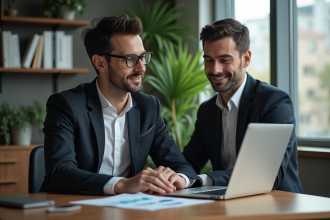 Homme d'affaires analysant des graphiques ETF dans un bureau moderne