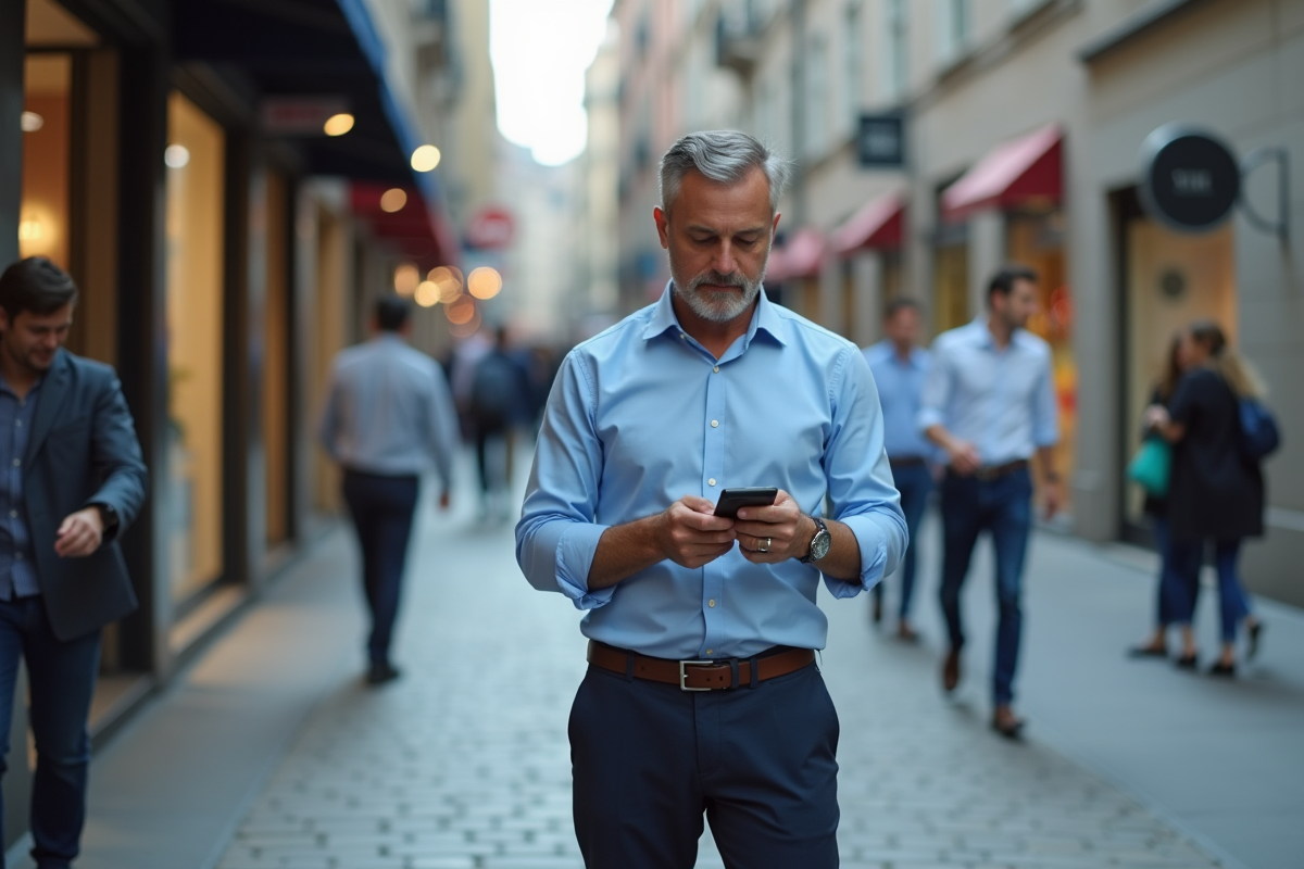 Homme d age moyen regardant sa montre dans la ville