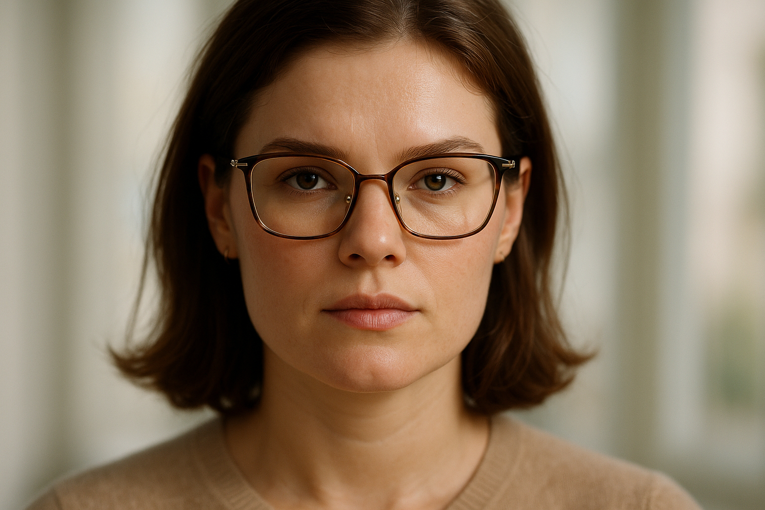 Jeune femme avec lunettes élégantes au visage carré en gros plan