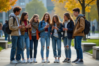 Groupe de jeunes dans un parc urbain en streetwear
