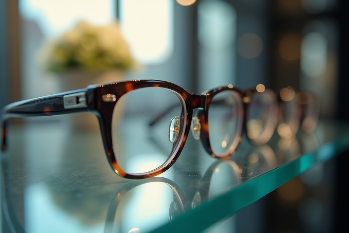 Lunettes élégantes affichées sur une étagère dans un showroom moderne