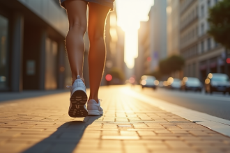 Personne marchant dans la ville avec des sneakers en gros plan