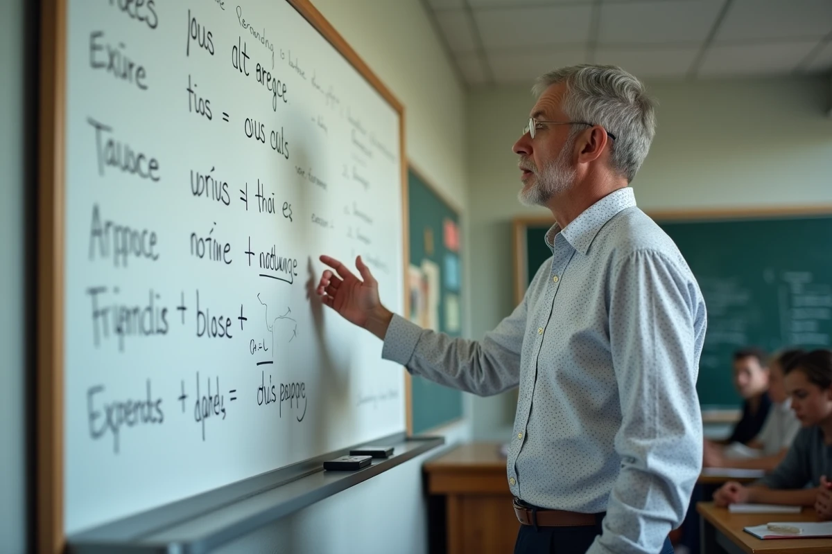 Professeur expliquant la grammaire française en classe