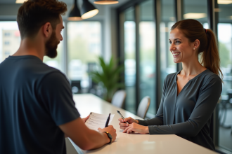 Réception moderne d'une salle de sport bien éclairée avec interaction