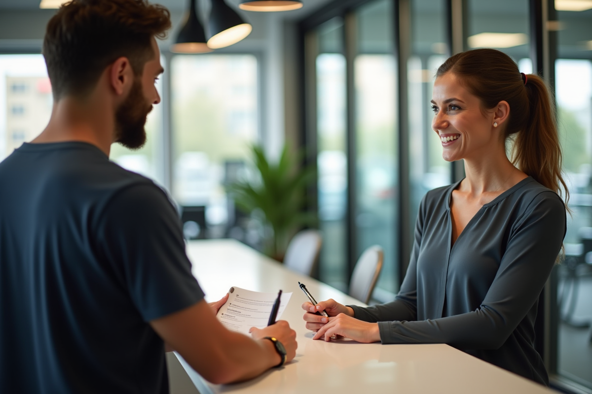 Réception moderne d'une salle de sport bien éclairée avec interaction
