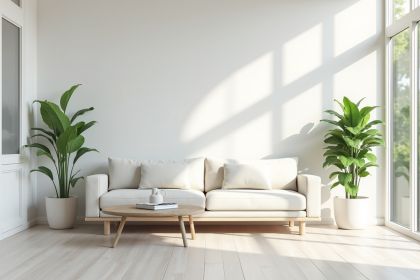 Salon lumineux avec canapé et plantes pour article sur décoration