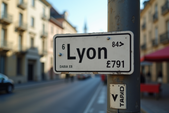 Panneau de signalisation dans Lyon en plein jour