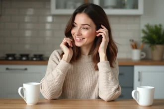 Femme appliquant un masque capillaire à la maison
