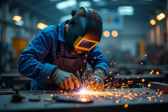 Soudeur utilisant un équipement avancé dans un atelier moderne