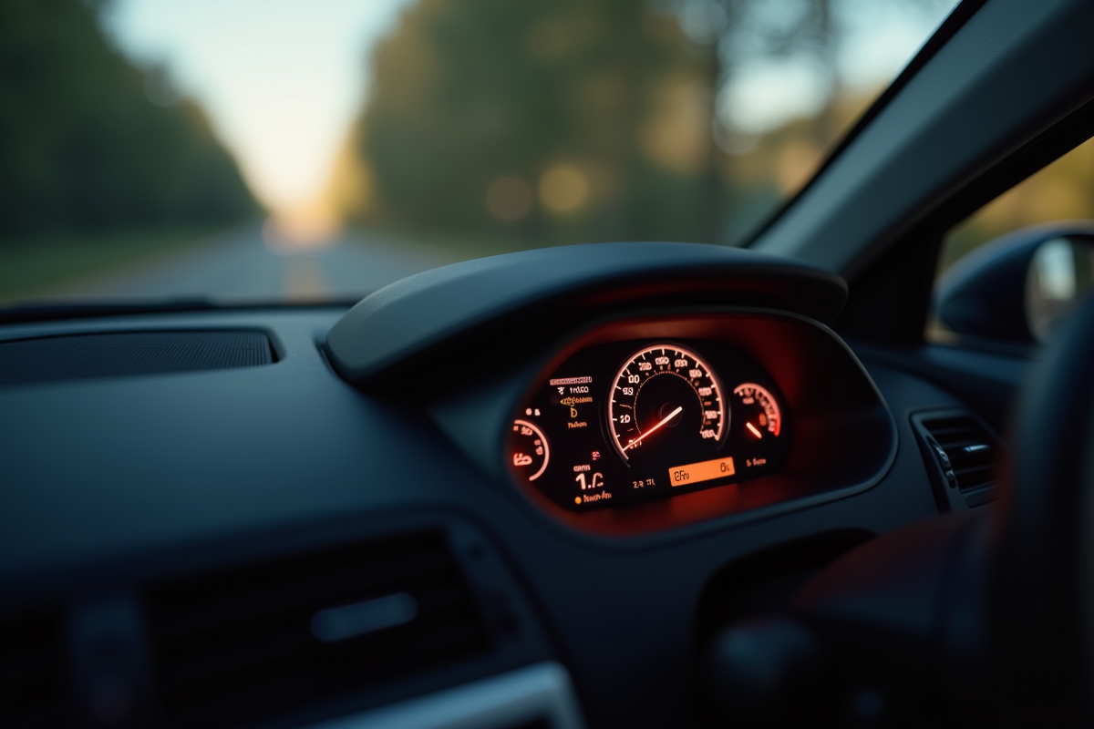 Tableau de bord de voiture avec voyant ASR allumé en journée