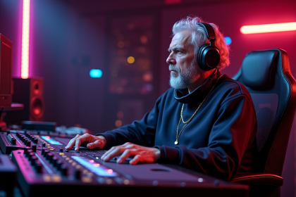 Tovaritch en studio moderne avec casque et consoles
