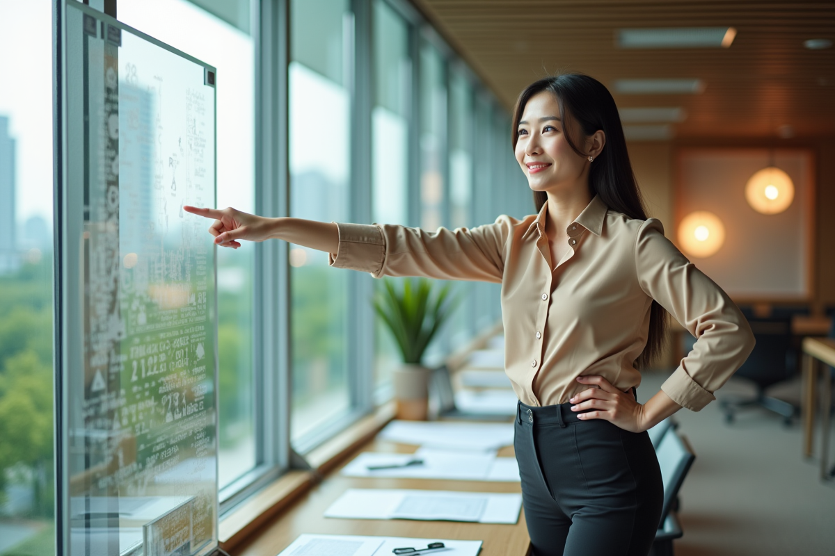 Urbaniste pointant modèle numérique de la ville