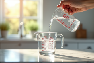 Main versant de l'eau dans un verre doseur lumineux